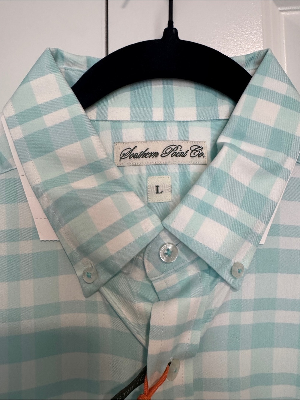 Southern Point Co Bermuda Plaid Pool Water Stretch Button Down Shirt Men’s L NWT - Picture 3 of 4